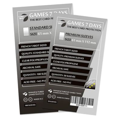 Протектори для карт Games7Days (61 х 112 мм, French Tarot, 100 шт.) (STANDART)